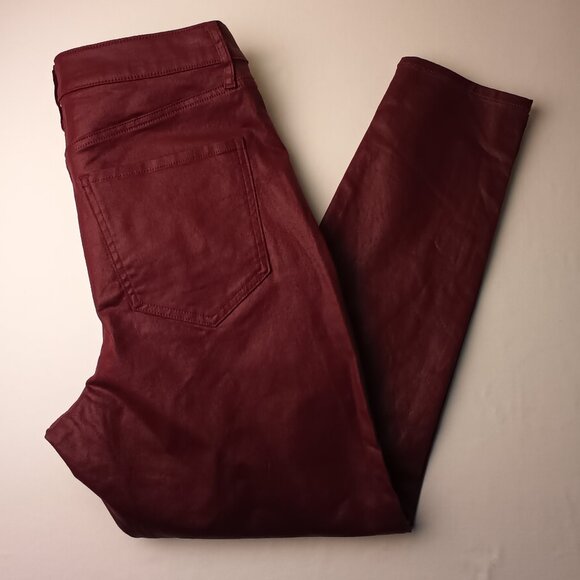Express Denim - NWT Express Jeans Size 12 High Rise Skinny Leg Burgundy Wine Color Shiny Coated